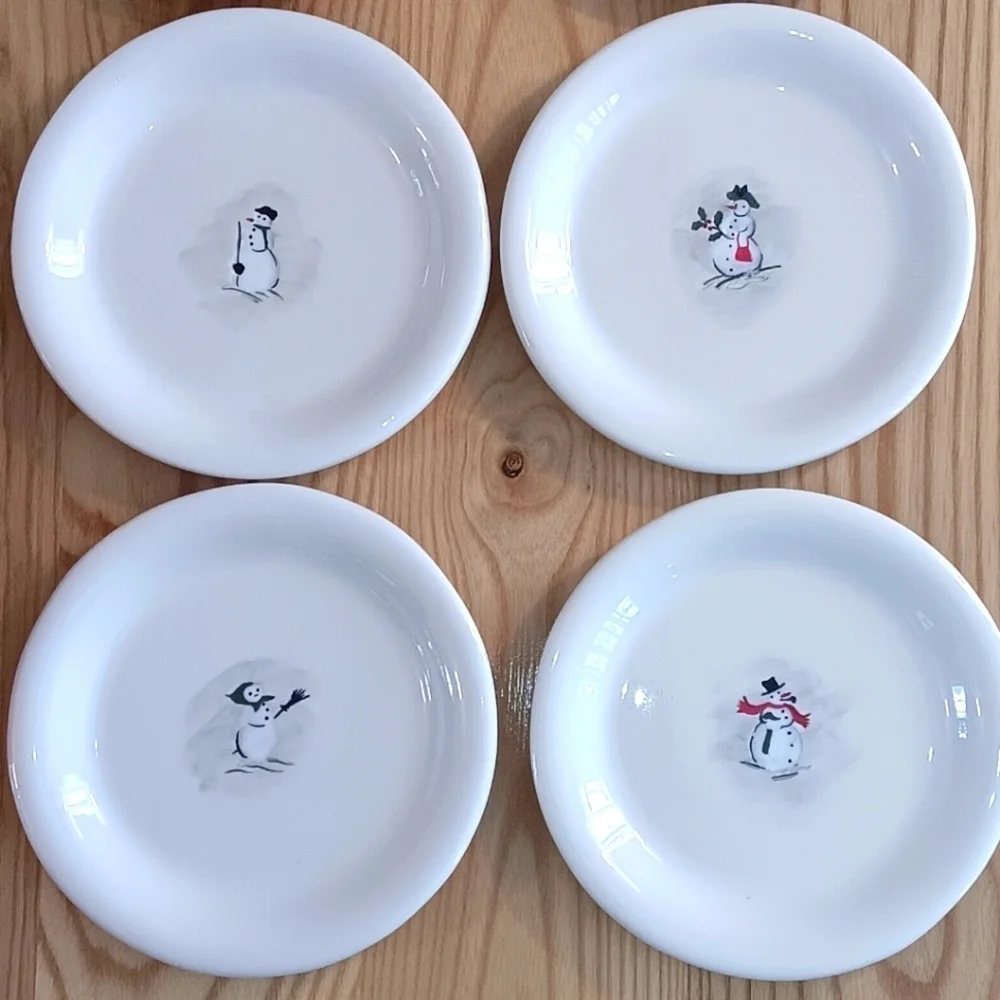 William Sonoma Snowman Dessert Plates Set Of Six